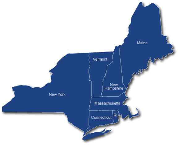 Map of New England states and New York