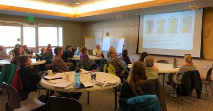 Participants listen to a presentation on future climate impacts to Durango; Photo Credit: Emile Elias, USDA SW Climate Hub