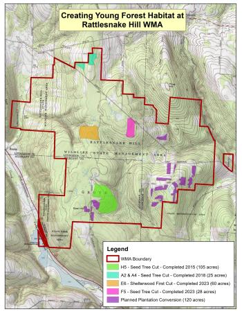 Map of timber harvests in Rattlesnake Hill WMA