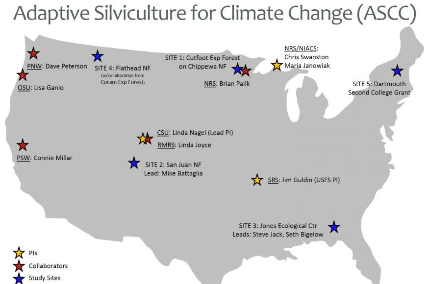 Map of all the on-going and proposed ASCC sites, project leaders, and partners. 
