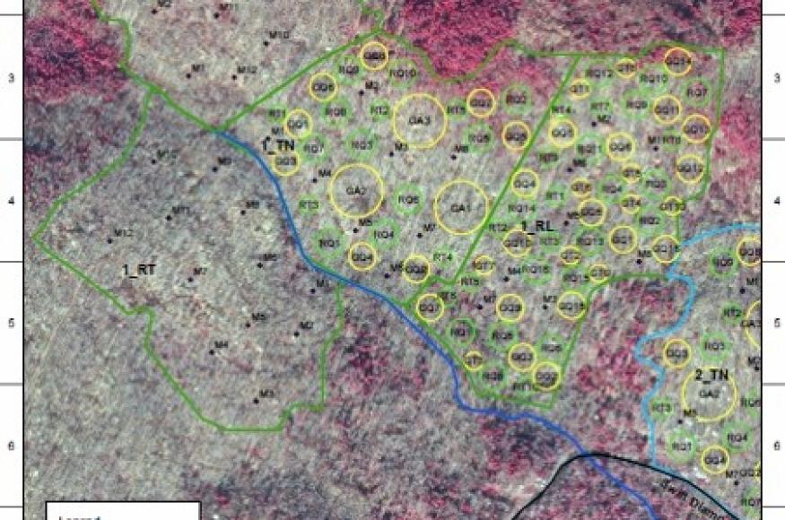 A map showing research plot locations.
