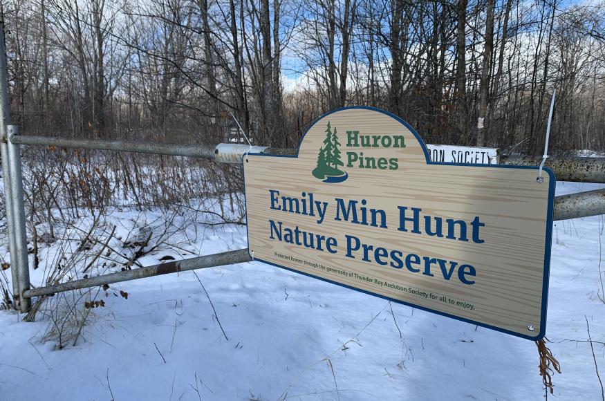 Photograph of the Emily Min Hunt Preserve sign